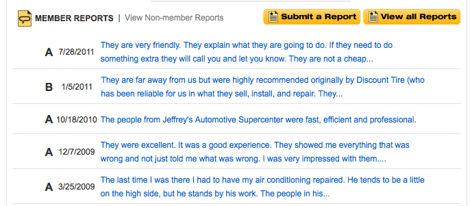 Angie's List Summary about Jeffrey's Automotive - Membership Required to see full report