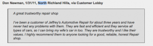 North Richland Hills customer at Jeffrey's Automotive