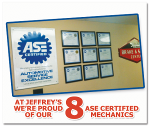 At Jeffrey's Automotive, We're Proud of our 8 ASE Certified Mechanics!