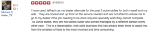 Yelp review of Jeffrey's Automotive Repair