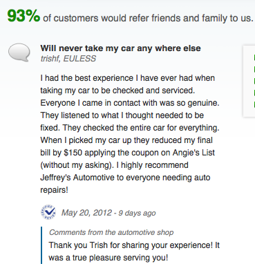 Fort Worth Mechanic Review:  "Best Experience"