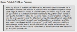 Customers at Jeffrey's Automotive from Keller, TX (76244 or 76248)