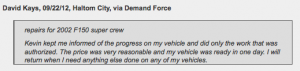 Haltom City customer review of Jeffrey's Automotive Repair