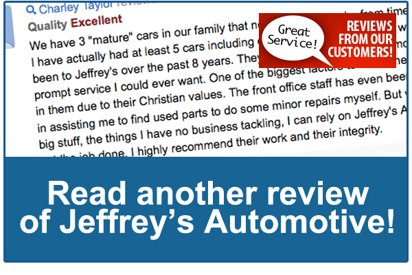 Fort Worth mechanic highly recommended "for their work and their integrity" - Jeffrey's Automotive