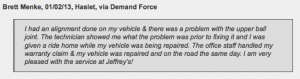 Haslet customer review of Jeffrey's Automotive Repair in Fort Worth/Watauga - Christian mechanic