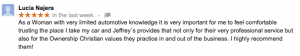 Woman reviews: Christian values at Jeffrey's Automotive: