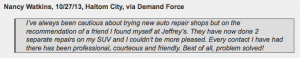 Happy Haltom City customer at Jeffrey's Automotive Repair - Mechanic Review