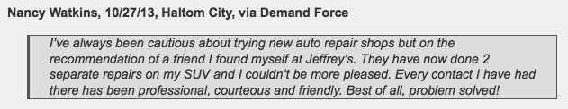 Happy Haltom City customer at Jeffrey's Automotive Repair - Mechanic Review