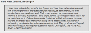 online customer review about Jeffrey's Automotive - your trusted mechanic in Fort Worth