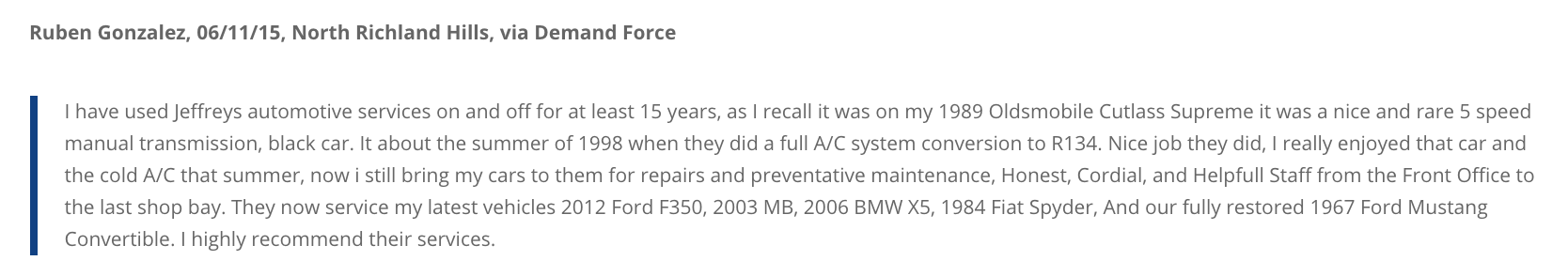 NRH customer uses Jeffrey's Automotive to fix AC