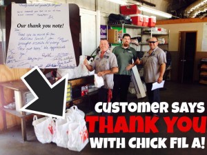 Happy Fort Worth Mechanic Customer Says Thank You with Chick-Fil-A