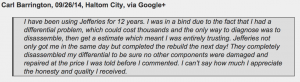 Carl from Haltom City gave Jeffrey's Automotive a raving review last month: