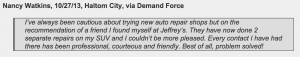 Customer review of Jeffrey's Automotive: needing a mechanic