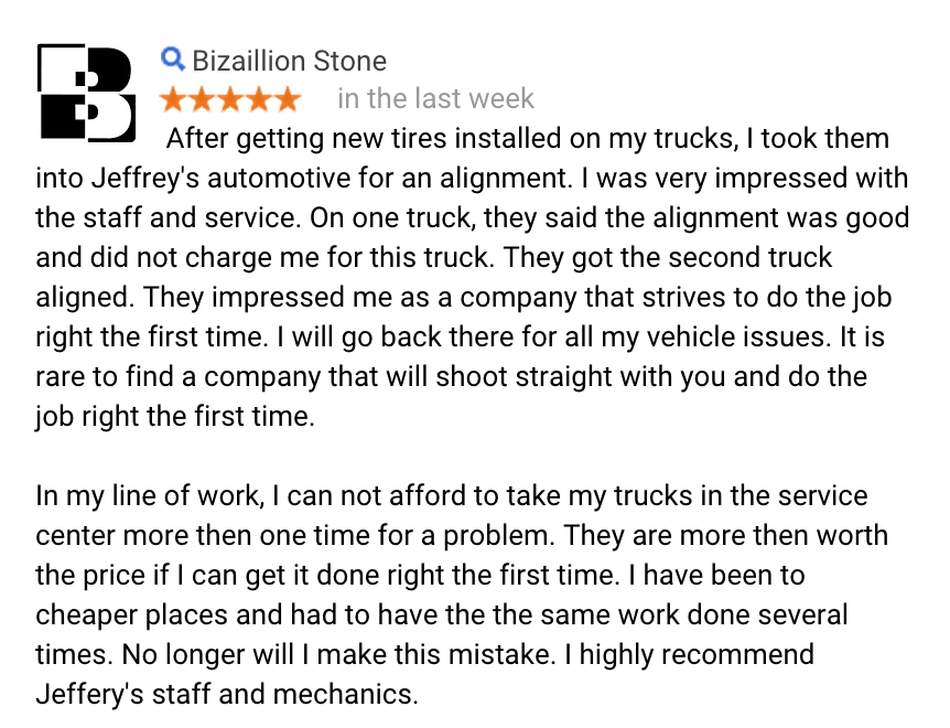 David Bizaillion - Bizaillion Stone/Floor Restoration in Dallas-Fort Worth finds a trustworthy mechanic for his company trucks!