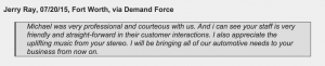 Fort Worth mechanic review: I will be bringing all of our automotive needs to your business from now on.