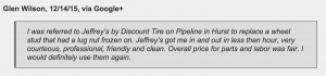 Discount Tire - referral to Jeffrey's Automotive