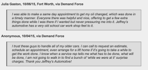 Fort Worth customer loves Jeffrey's Automotive Appointment System