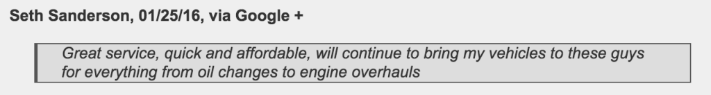 Oil change: customers review Jeffrey's Automotive in Watauga